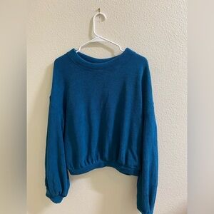 Free People Beach Chic Blue Knit Cropped Sweater Size Small